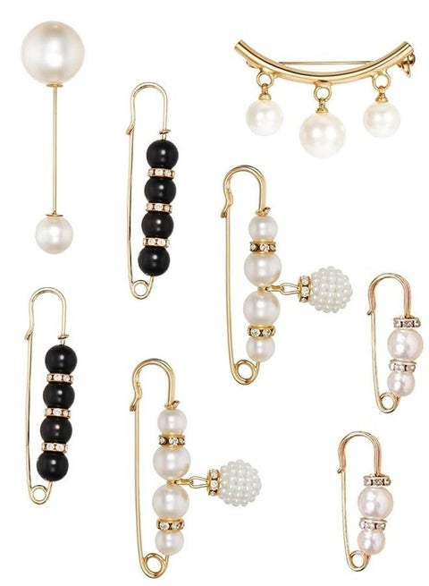 Ainameisi - Women's Metal Leak Proof Brooch Korean Fashion 8-Piece Set Flip Clothing Corset Brooch DIY Accessories