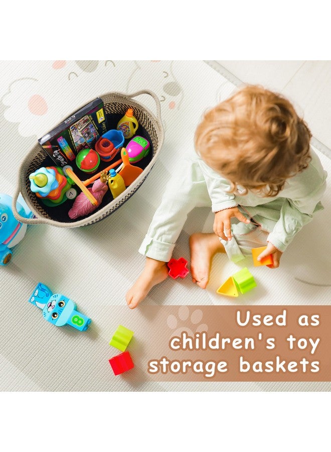 STOBSK Small Woven Baskets for Organizing Rope Storage Basket with Handle Cute Cotton Nursery Gift Dog Toy Bins Organizer-Light Beige - Image 4