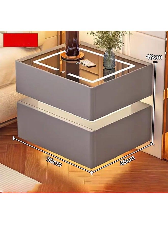 إن كي أكس طاولة جانبية بجانب السرير مع مرآة LED وإضاءة مستشعر وشحن لاسلكي ومكبر صوت BT مقاس 50 سم - Image 2