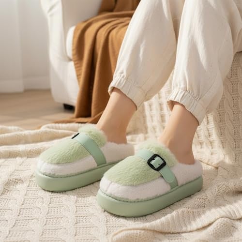 VRITRAZ Women’s Fluffy House Slippers | Stylish Warm Winter Wear with Buckle Strap | Comfortable Indoor Plush Footwear (Mint Green, Size 7) - Image 3