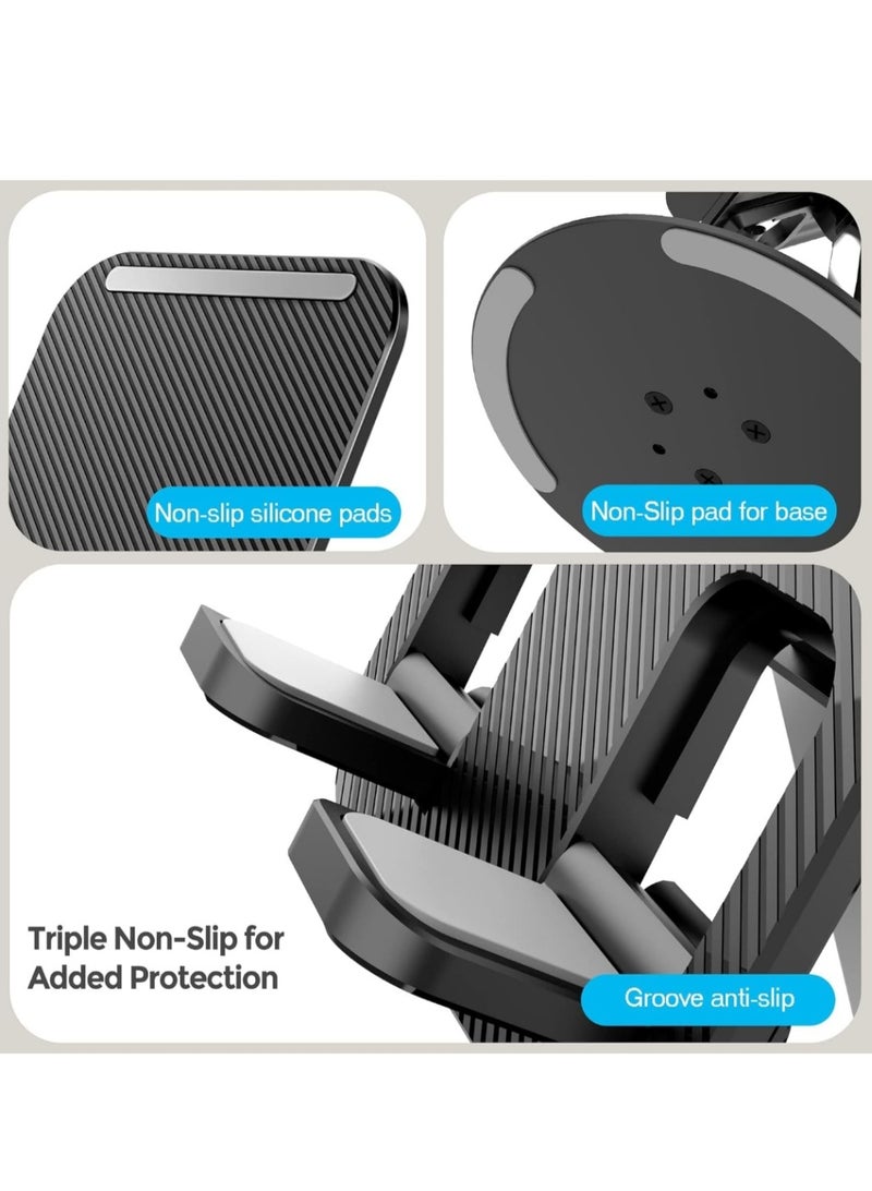 LOWHAT 360° Rotating Adjustable Phone Stand for Desk - Compatible with iPhone 15 Pro/Pro Max, Samsung Galaxy, Tablets - Perfect Desk Accessory in Black - Image 4