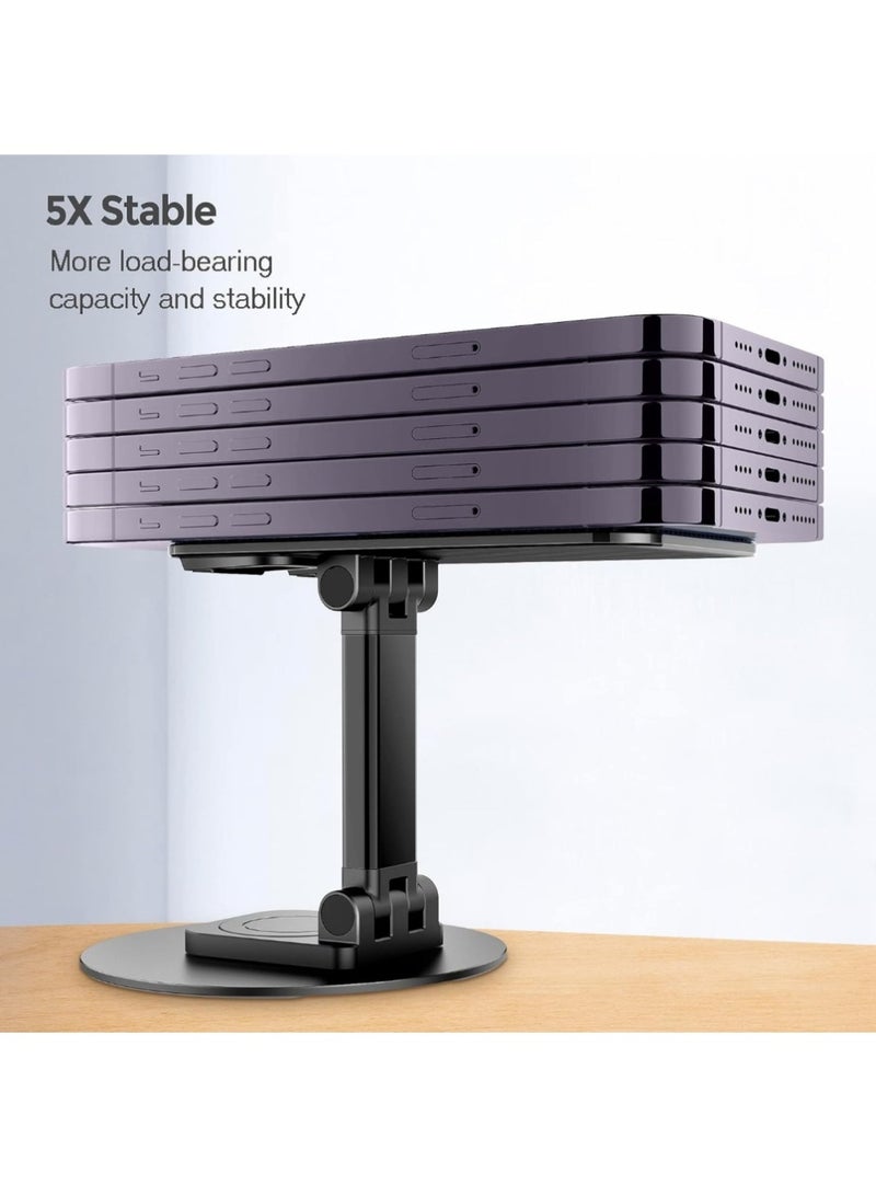 LOWHAT 360° Rotating Adjustable Phone Stand for Desk - Compatible with iPhone 15 Pro/Pro Max, Samsung Galaxy, Tablets - Perfect Desk Accessory in Black - Image 2