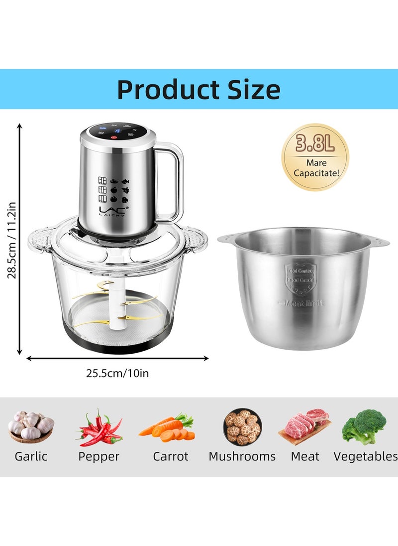 LAC LAICHY - Electric Food Chopper, Smart touch screen design，3.8L Meat Grinder 4 Mixing Models,2 kinds of matching pots, stainless steel and glass,Food Processor Stainless Steel  Food Processor Elegant Slicer With Integrated 6-Sharp Blades Non-slip mat And Child Safety Lock - Image 1