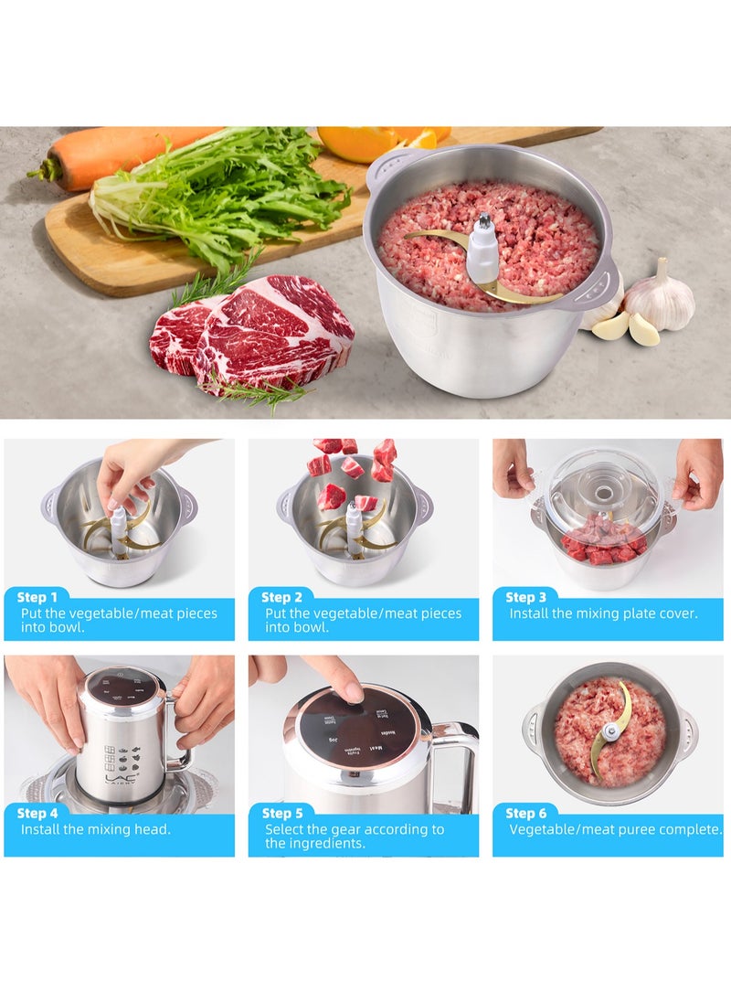 LAC LAICHY - Electric Food Chopper, Smart touch screen design，3.8L Meat Grinder 4 Mixing Models,2 kinds of matching pots, stainless steel and glass,Food Processor Stainless Steel  Food Processor Elegant Slicer With Integrated 6-Sharp Blades Non-slip mat And Child Safety Lock - Image 1