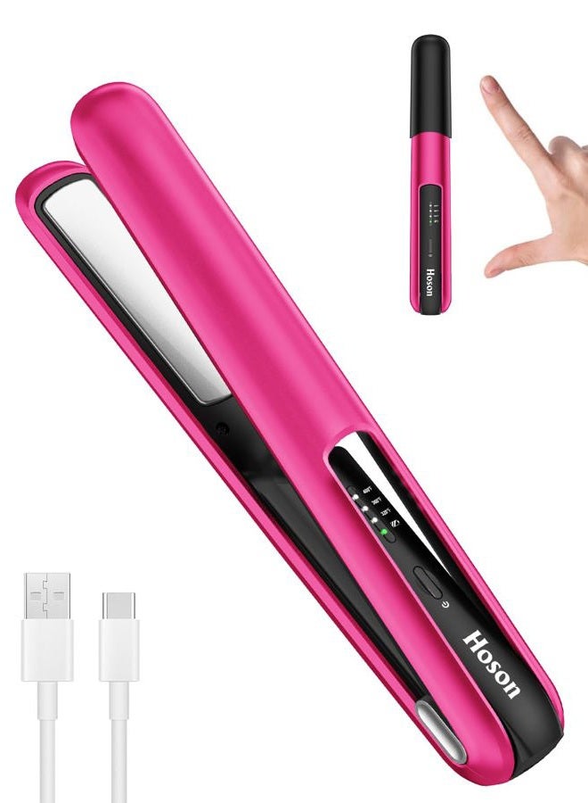 Hoson Cordless Hair Straightener,Portable Mini Flat Iron Travel for Bangs,Short Hair, Rechargeable Wireless Curling Iron and Curler 2 in 1,Purple,for Touch Ups - Image 1