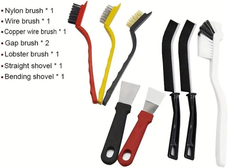 LDQ 8 Pcs Multi-Function Cleaning Brush Set-Durable Stainless Steel & Plastic Tools For Kitchen, Bathroom, Outdoor Use, Stove Cleaning, Refrigerator Gap, Lobster Brushes - Image 2