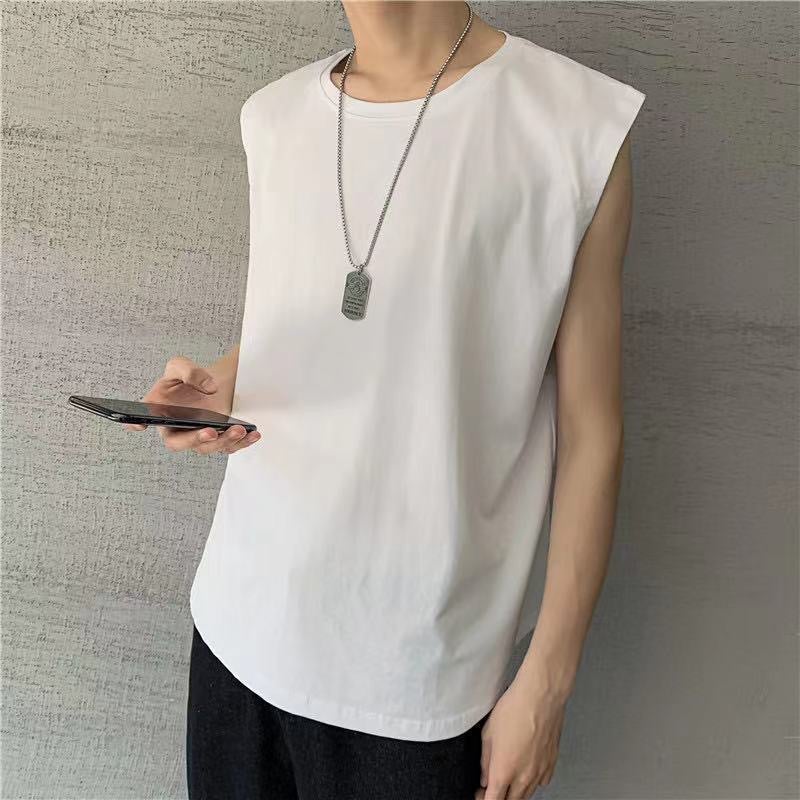 Summer Trbottomy Brand Ins Pure Color Sleeveless T-Shirt Vest Men'S Korean Style Casual Sports Waistcoat Versatile T-Shirt Bottoming Shirt - Image 3