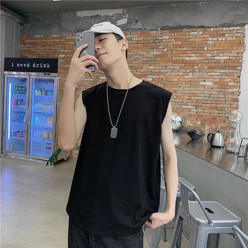 Summer Trbottomy Brand Ins Pure Color Sleeveless T-Shirt Vest Men'S Korean Style Casual Sports Waistcoat Versatile T-Shirt Bottoming Shirt - Image 4