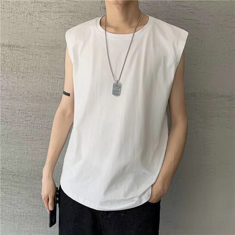 Summer Trbottomy Brand Ins Pure Color Sleeveless T-Shirt Vest Men'S Korean Style Casual Sports Waistcoat Versatile T-Shirt Bottoming Shirt - Image 1