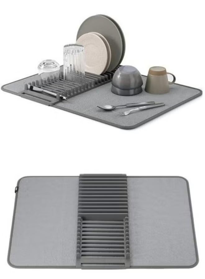 WIDEWINGS Dish Rack & Mat, Foldable, Space Saver, GREY, Plastic, Countertop Mount, Drying Dishes, Wine Glasses, Bowls, Dishes - Design may vary. - Image 1