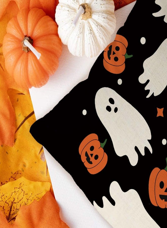GAGEC Halloween Pillow Covers 18x18 Inch Ghost Pumpkins Linen Pillowcase Holiday Farmhouse Throw Pillows Indoor Outdoor Couch Cushion Case for Home Sofa Decor - Image 3