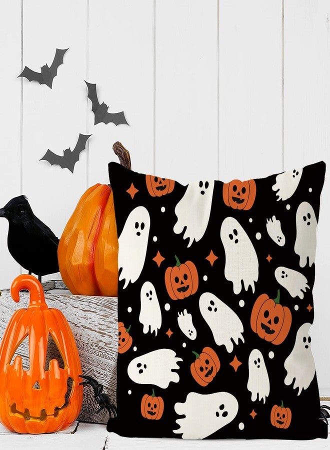 GAGEC Halloween Pillow Covers 18x18 Inch Ghost Pumpkins Linen Pillowcase Holiday Farmhouse Throw Pillows Indoor Outdoor Couch Cushion Case for Home Sofa Decor - Image 4