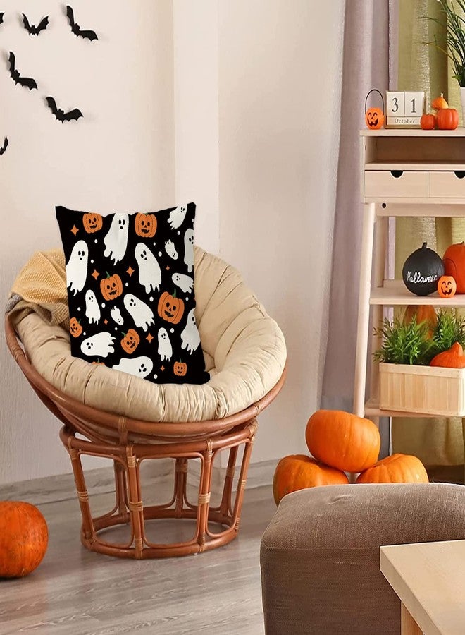 GAGEC Halloween Pillow Covers 18x18 Inch Ghost Pumpkins Linen Pillowcase Holiday Farmhouse Throw Pillows Indoor Outdoor Couch Cushion Case for Home Sofa Decor - Image 5