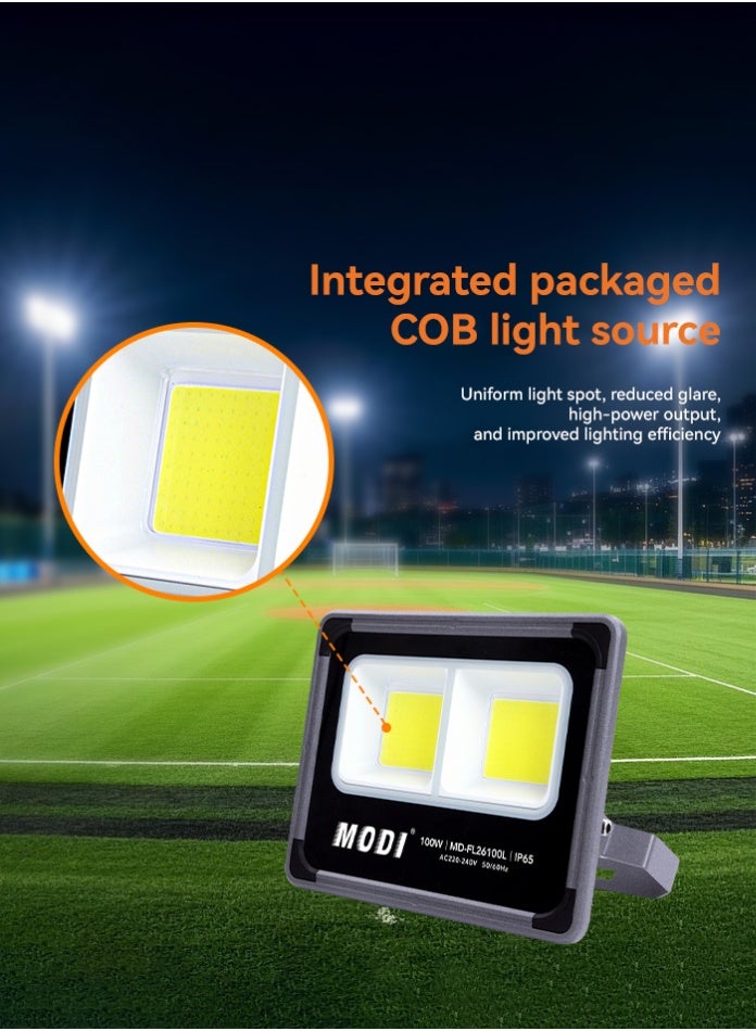 مودي كشاف LED MODI بقوة 100 وات مع 6500 كلفن أبيض بارد، 10000 لومن ضوء أمان خارجي، مقاوم للماء IP65، إضاءة صناعية للفناء والحديقة والملعب - Image 3