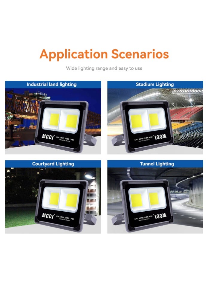 مودي كشاف LED MODI بقوة 100 وات مع 6500 كلفن أبيض بارد، 10000 لومن ضوء أمان خارجي، مقاوم للماء IP65، إضاءة صناعية للفناء والحديقة والملعب - Image 5