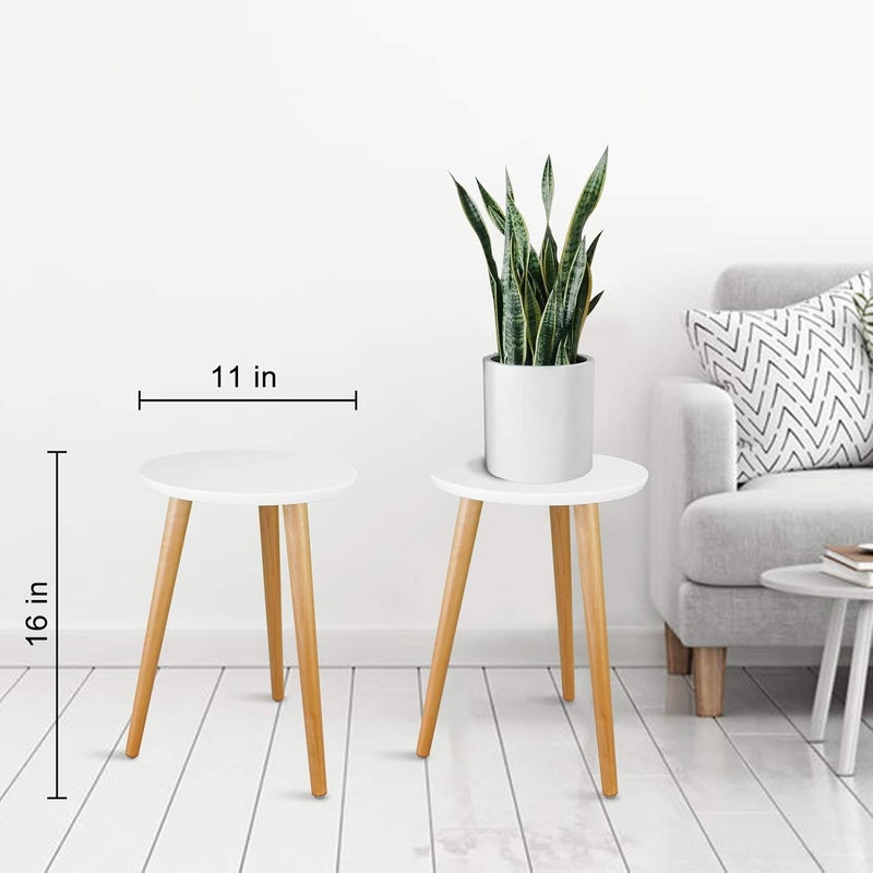Uneedem Wood Mid Century Plant Stand for Indoor Plants, Modern Table, Tall Holder for Flower Pots, Small Round Side/End Table(A2 White, High: 16.5") - Image 3