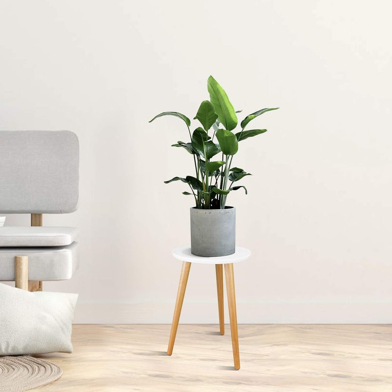 Uneedem Wood Mid Century Plant Stand for Indoor Plants, Modern Table, Tall Holder for Flower Pots, Small Round Side/End Table(A2 White, High: 16.5") - Image 2
