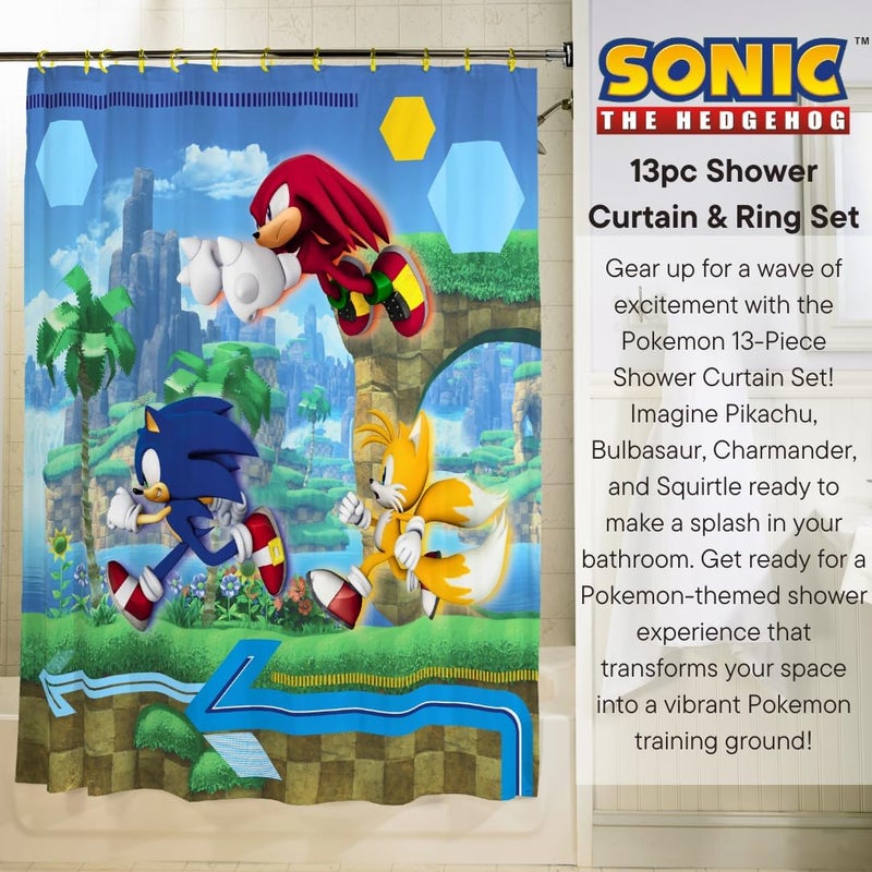Franco Sonic Anime 13 Piece Shower Curtain and Ring Set, (100% Officially Licensed Product) - Image 2