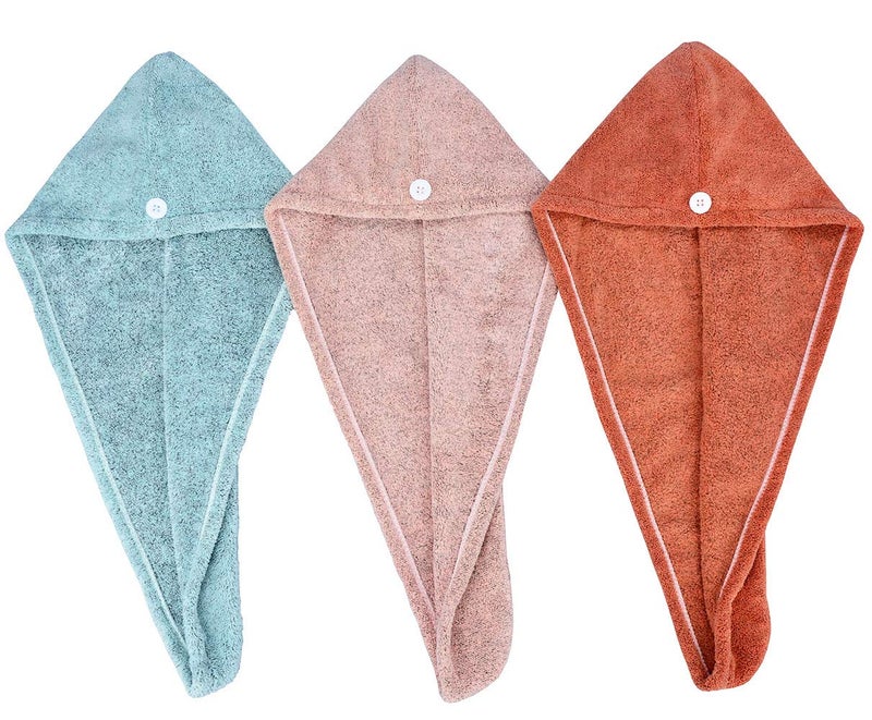 HOPESHINE Hair Towel Twist Microfiber Womens Soft Shower Towels for Curly Hair Turban Wrap Drying Cap Great Gift for Girls 3Pack