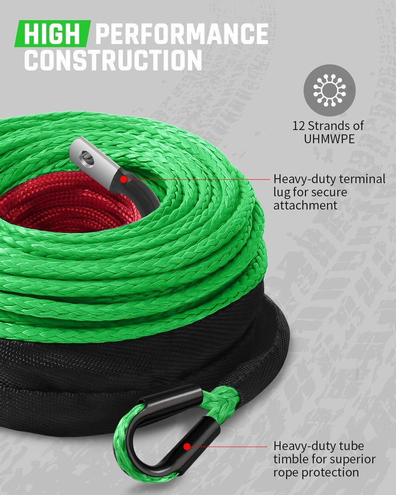 DAYDOOR Synthetic Winch Rope, 1/4 Inch x 50ft 10,000LBS Synthetic Winch Line, Winch Cable for Offroad Vehicle 4WD ATV UTV, Synthetic Rope with Forged Winch Hook and Rubber Stopper (Green) - Image 3