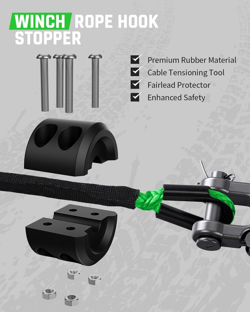 DAYDOOR Synthetic Winch Rope, 1/4 Inch x 50ft 10,000LBS Synthetic Winch Line, Winch Cable for Offroad Vehicle 4WD ATV UTV, Synthetic Rope with Forged Winch Hook and Rubber Stopper (Green) - Image 5