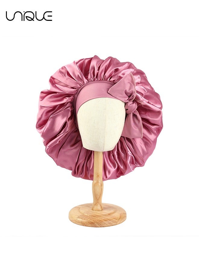 Satin Bonnet for Women - Jumbo Silk Bonnet for Curly Hair - Silk Hair Wrap for Sleeping - Satin Bonnet with Stretchy Tie Band - Silk Bonnet for Curly Hair Wraps for Sleeping (Pink)