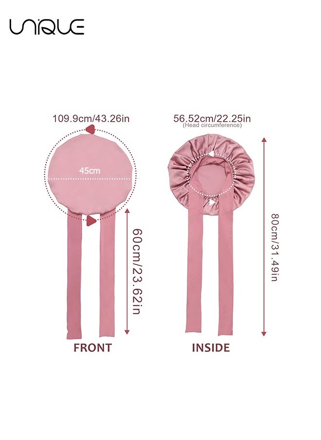 Unique Satin Bonnet for Women - Jumbo Silk Bonnet for Curly Hair - Silk Hair Wrap for Sleeping - Satin Bonnet with Stretchy Tie Band - Silk Bonnet for Curly Hair Wraps for Sleeping (Pink)  - Image 2
