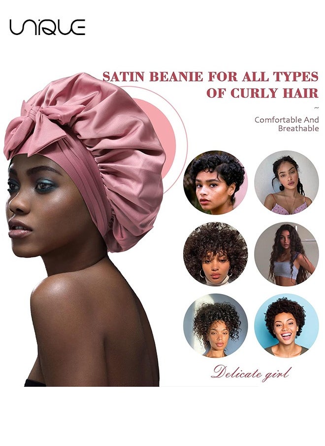 Unique Satin Bonnet for Women - Jumbo Silk Bonnet for Curly Hair - Silk Hair Wrap for Sleeping - Satin Bonnet with Stretchy Tie Band - Silk Bonnet for Curly Hair Wraps for Sleeping (Pink)  - Image 5
