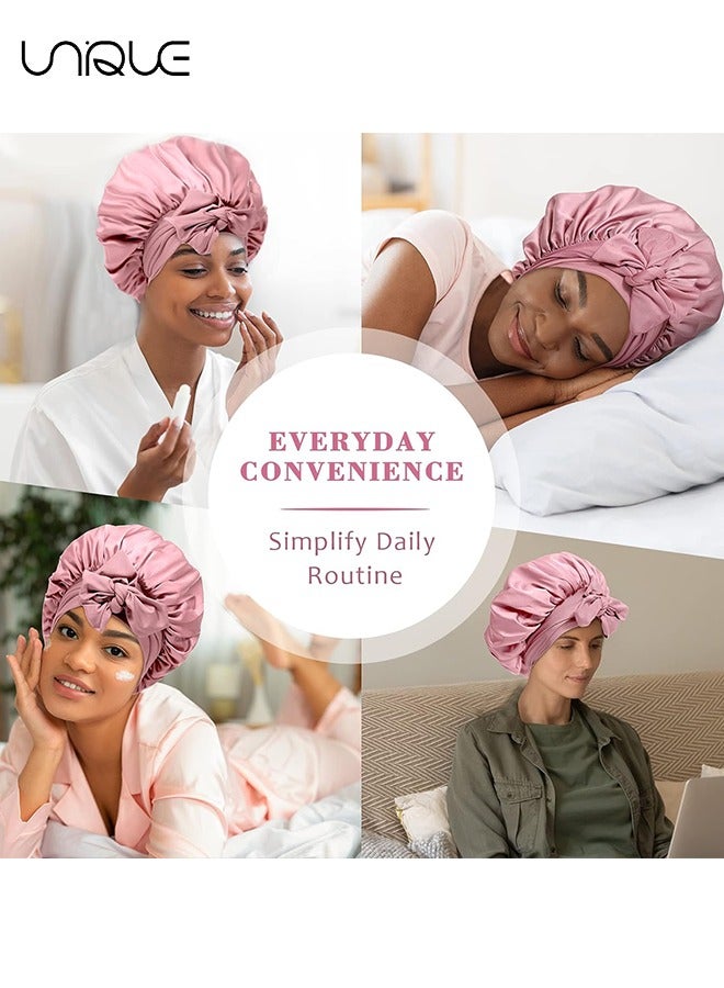 Satin Bonnet for Women - Jumbo Silk Bonnet for Curly Hair - Silk Hair Wrap for Sleeping - Satin Bonnet with Stretchy Tie Band - Silk Bonnet for Curly Hair Wraps for Sleeping (Pink)