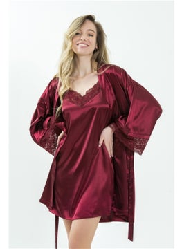 Magic Form 37430 Women's Claret Red Crepe Satin Lace Single Dressing Gown  - Image 2