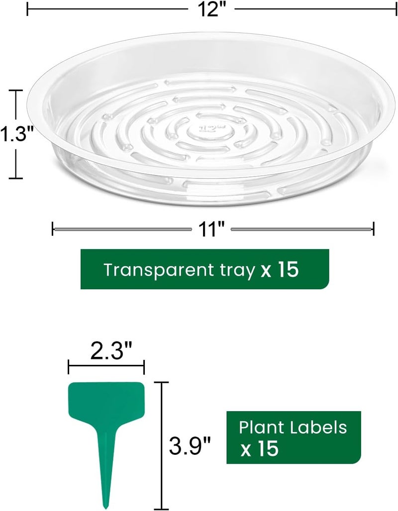 GROWNEER 15 Packs 12 Inches Clear Plant Saucers Flower Pot Trays, with 15 Pcs Plant Labels, Plastic Plant Saucer Drip Trays for Indoor Outdoor Plants Garden - Image 3