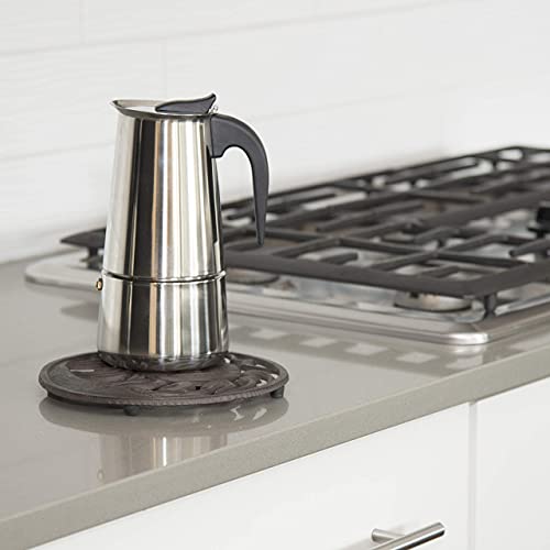 GASARÉ, Cast Iron Trivet for Hot Dishes, Pots, and Pans, Metal Trivet, Sun & Moon Design, Rubber Feet Caps, Ring Hanger, 8 Inches, Brown, 1 Unit - Image 5