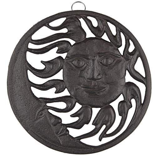 GASARÉ, Cast Iron Trivet for Hot Dishes, Pots, and Pans, Metal Trivet, Sun & Moon Design, Rubber Feet Caps, Ring Hanger, 8 Inches, Brown, 1 Unit - Image 1