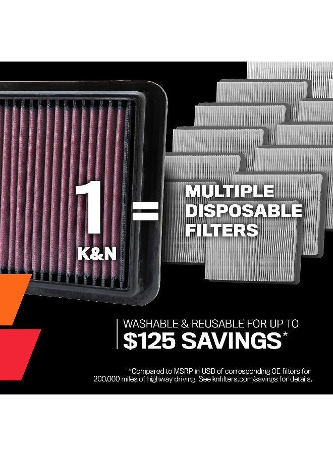 KAndN Engine Air Filter: High Performance, Premium, Washable, Replacement Car Air Filter