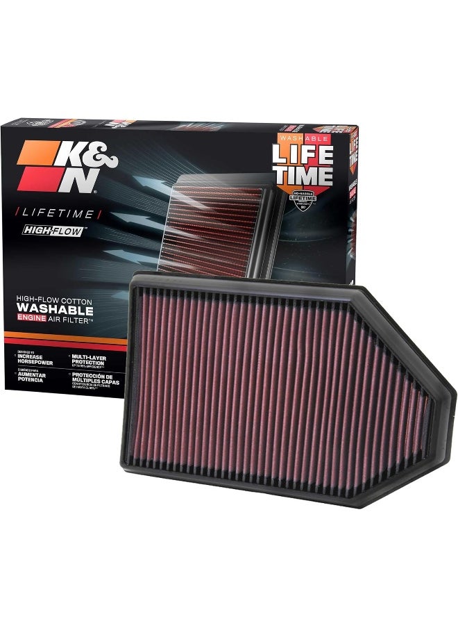 KAndN Engine Air Filter: High Performance, Premium, Washable, Replacement Car Air Filter