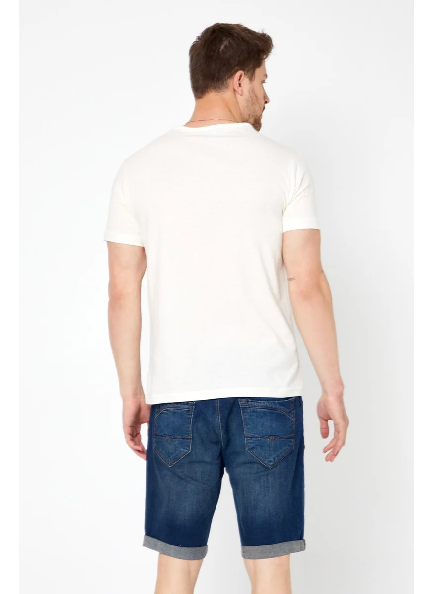 MRS Clothing Anchor Embroidered V-Neck Short Sleeve Basic White Men's T-Shirt
