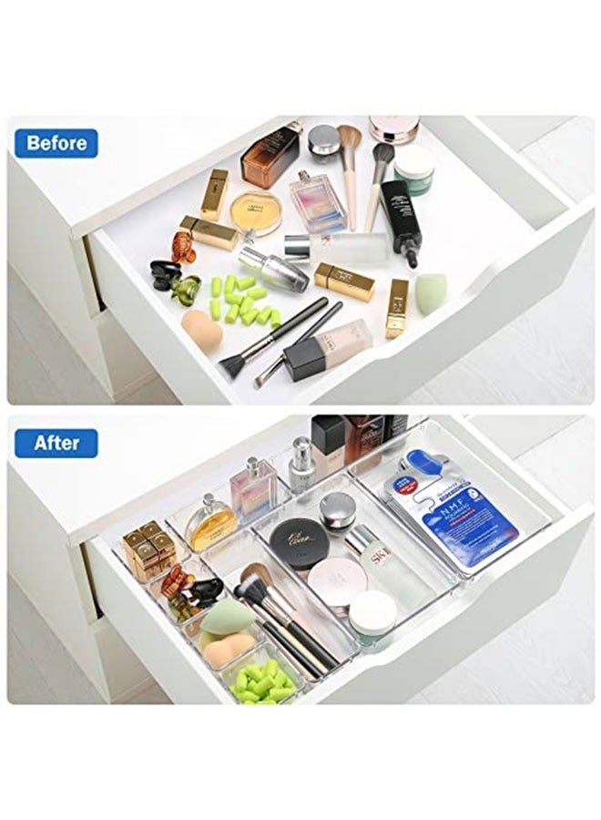 Denzoz 25 Pcs Desk Drawer Organizers Trays Set Clear Plastic Storage Bins Bathroom Drawer Tray Dividers Vanity Trays Organizer for Bedroom Dresser Makeup Kitchen Utensil Office - Image 2