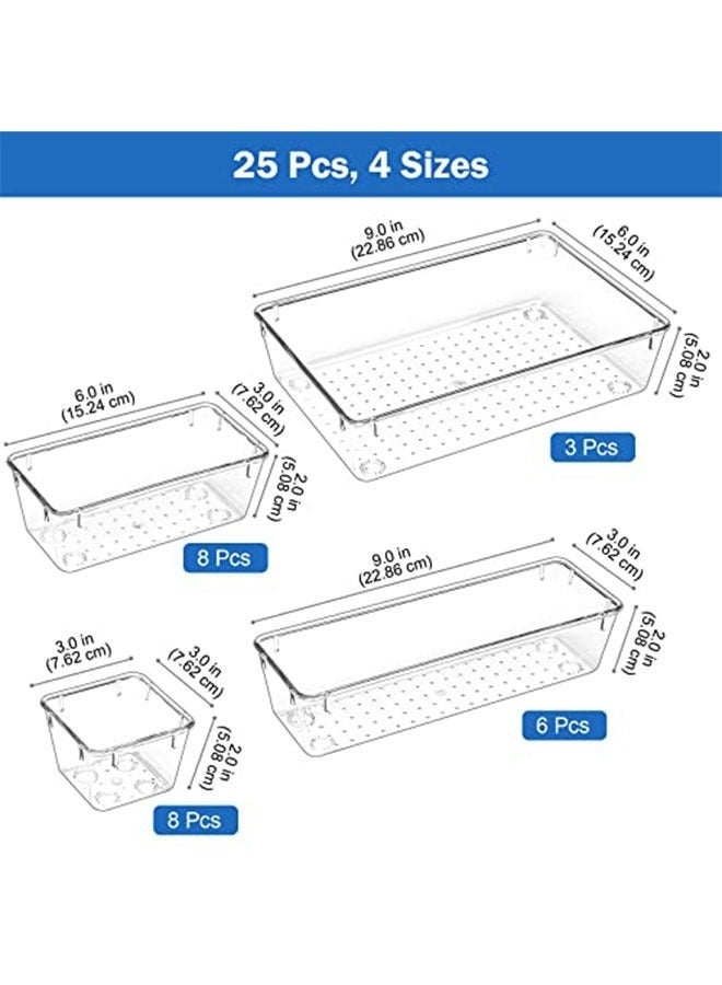 Denzoz 25 Pcs Desk Drawer Organizers Trays Set Clear Plastic Storage Bins Bathroom Drawer Tray Dividers Vanity Trays Organizer for Bedroom Dresser Makeup Kitchen Utensil Office - Image 3