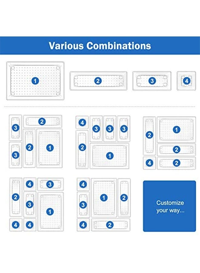 Denzoz 25 Pcs Desk Drawer Organizers Trays Set Clear Plastic Storage Bins Bathroom Drawer Tray Dividers Vanity Trays Organizer for Bedroom Dresser Makeup Kitchen Utensil Office - Image 4