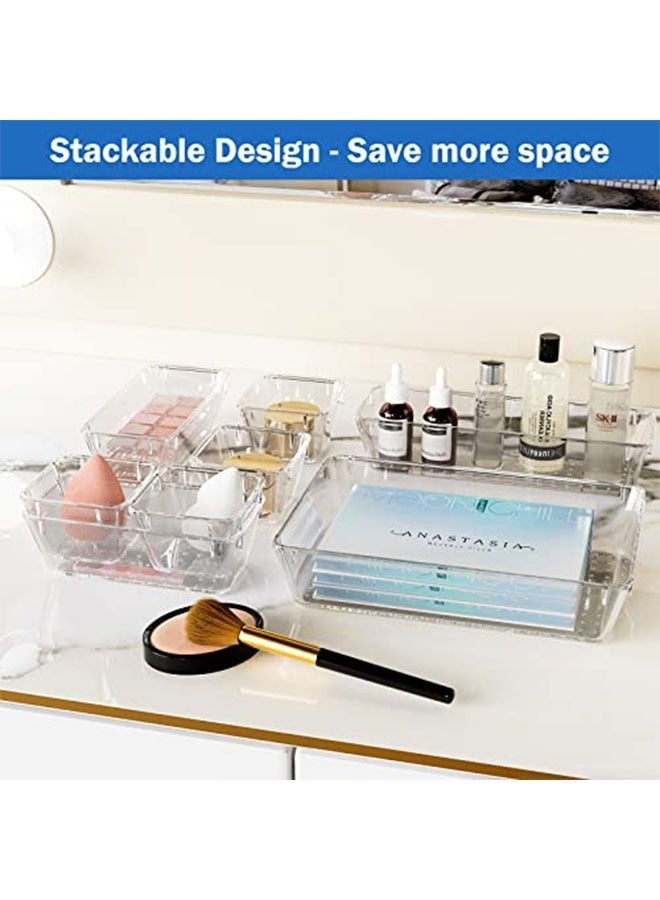 Denzoz 25 Pcs Desk Drawer Organizers Trays Set Clear Plastic Storage Bins Bathroom Drawer Tray Dividers Vanity Trays Organizer for Bedroom Dresser Makeup Kitchen Utensil Office - Image 5