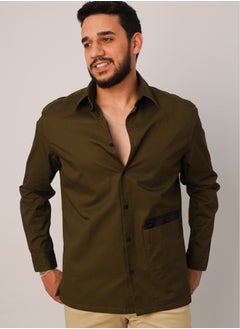 Men’s Big Pocket in Waist side Button Down Shirt in Legend Green