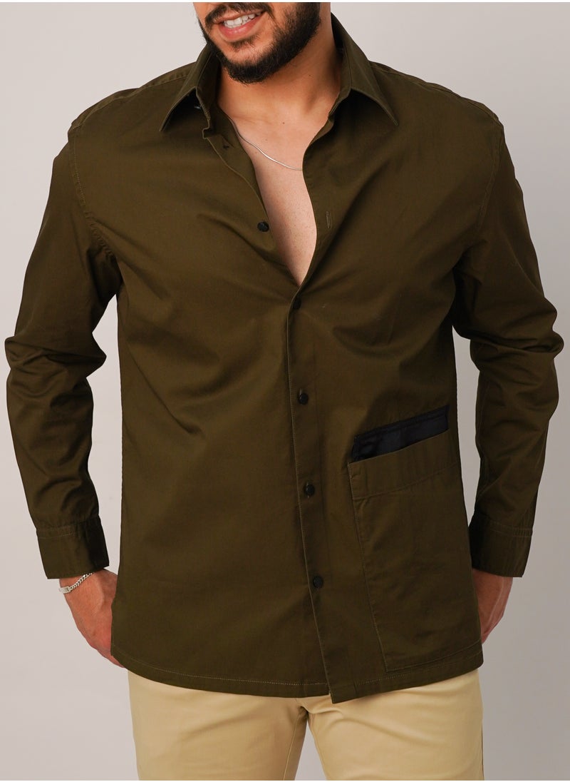 JACK & JONES - Men’s Big Pocket in Waist side Button Down Shirt in Legend Green - Image 1