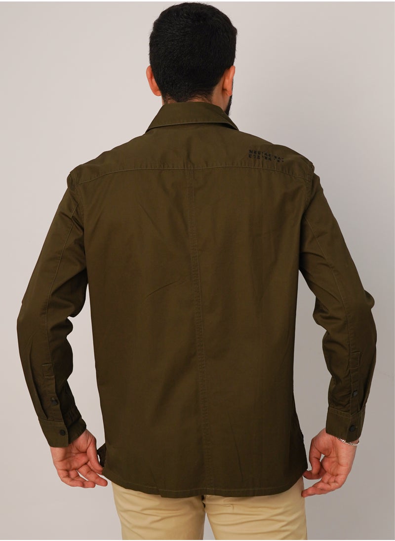 JACK & JONES - Men’s Big Pocket in Waist side Button Down Shirt in Legend Green - Image 1