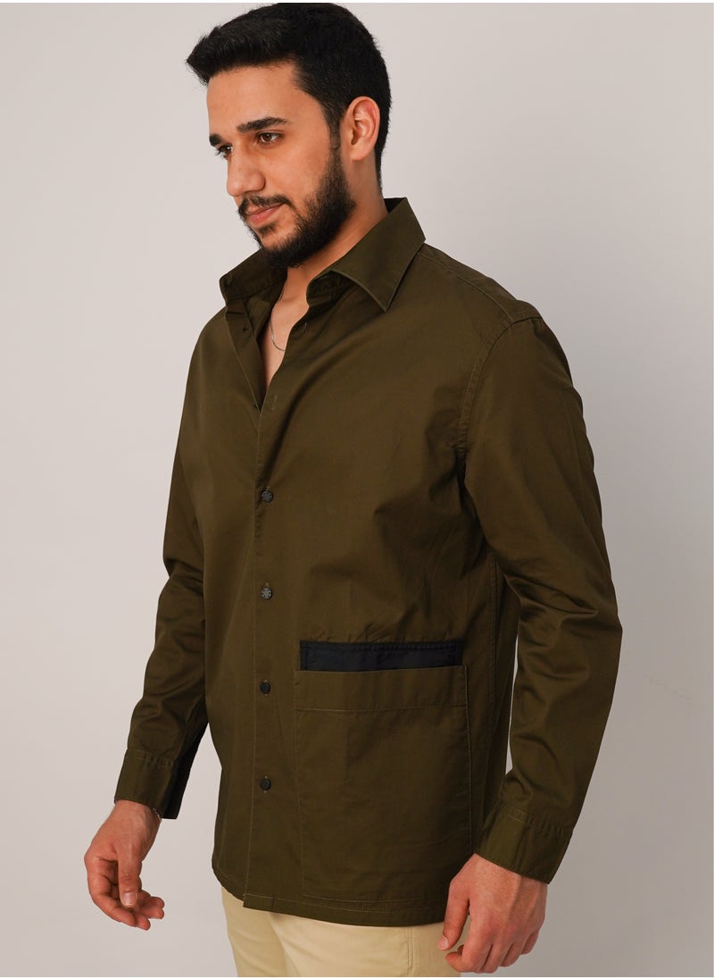 JACK & JONES - Men’s Big Pocket in Waist side Button Down Shirt in Legend Green - Image 1