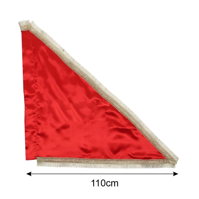 DOKCHAN Plain Red Satan Silk Flag With Gota Kiran Golden Border Triangle Outdoor Flag (110cm) - Image 2