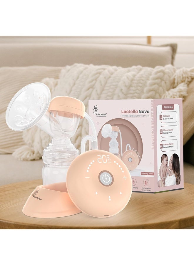 R for Rabbit Lactella Nova Electric Breast Pump with LED Display Auto-Off Dual-Mode Technology Rechargeable Battery Travel Friendly Silica Gel Pad Milk Pump for Breastfeeding Mothers(Peach)