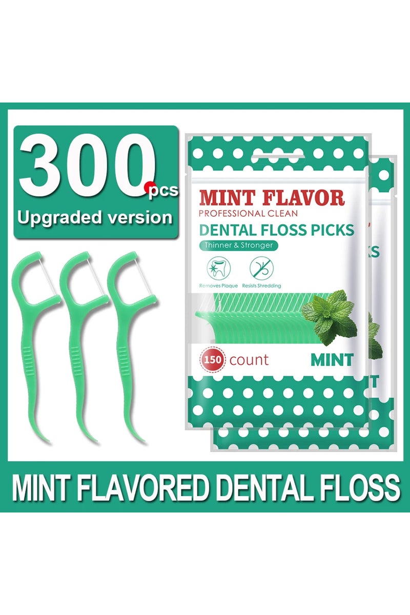 إيروريكس ٣٠٠ قطعة، عبوتان، ٣٠٠ قطعة من أعواد تنظيف الأسنان بنكهة النعناع للبالغين - مجموعة تنظيف أسنان منزلية فائقة النعومة - أعواد أسنان محمولة