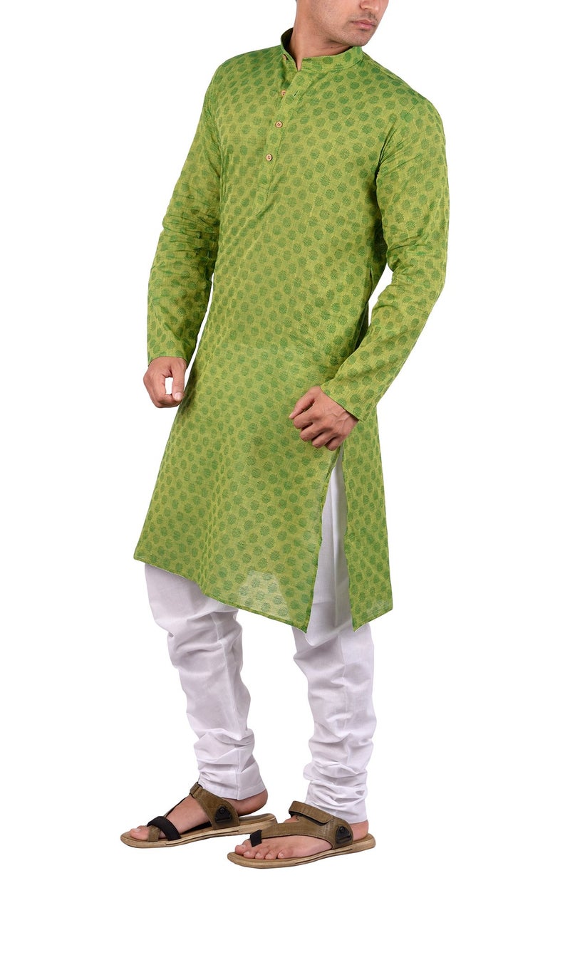 Maharaja Shirt Men's Cotton Kurta Pyjama (MSKP002-38, Green, 38) - Image 3