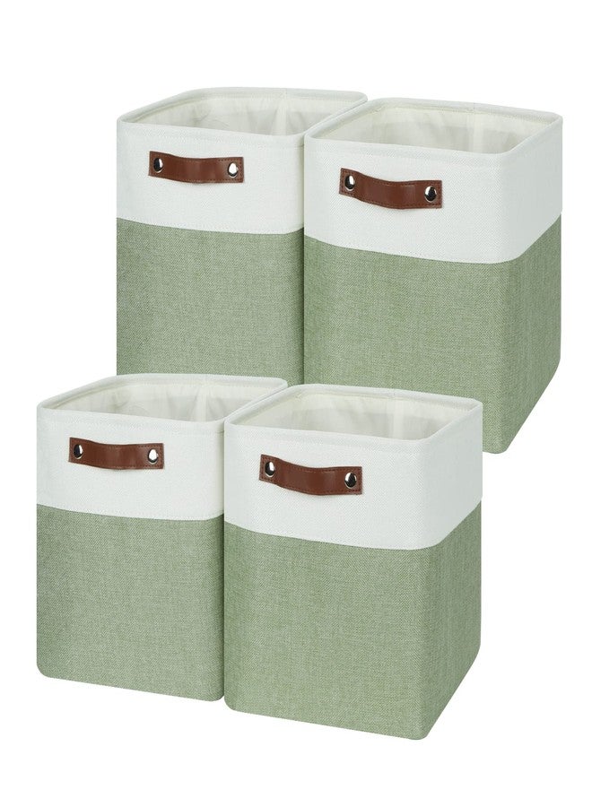 Temary Fabric Storage Bins for Organizing Clothes, Closet Baskets with Handles - Decorative Storage Boxes for Home (White & Green, 12 Inch, 4 Pack) - Image 1