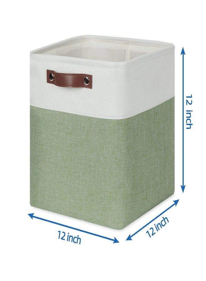 Temary Fabric Storage Bins for Organizing Clothes, Closet Baskets with Handles - Decorative Storage Boxes for Home (White & Green, 12 Inch, 4 Pack) - Image 2